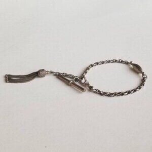 Antique Victorian Sterling Silver Albertina Watch Chain w/ Sterling Silver Tasse